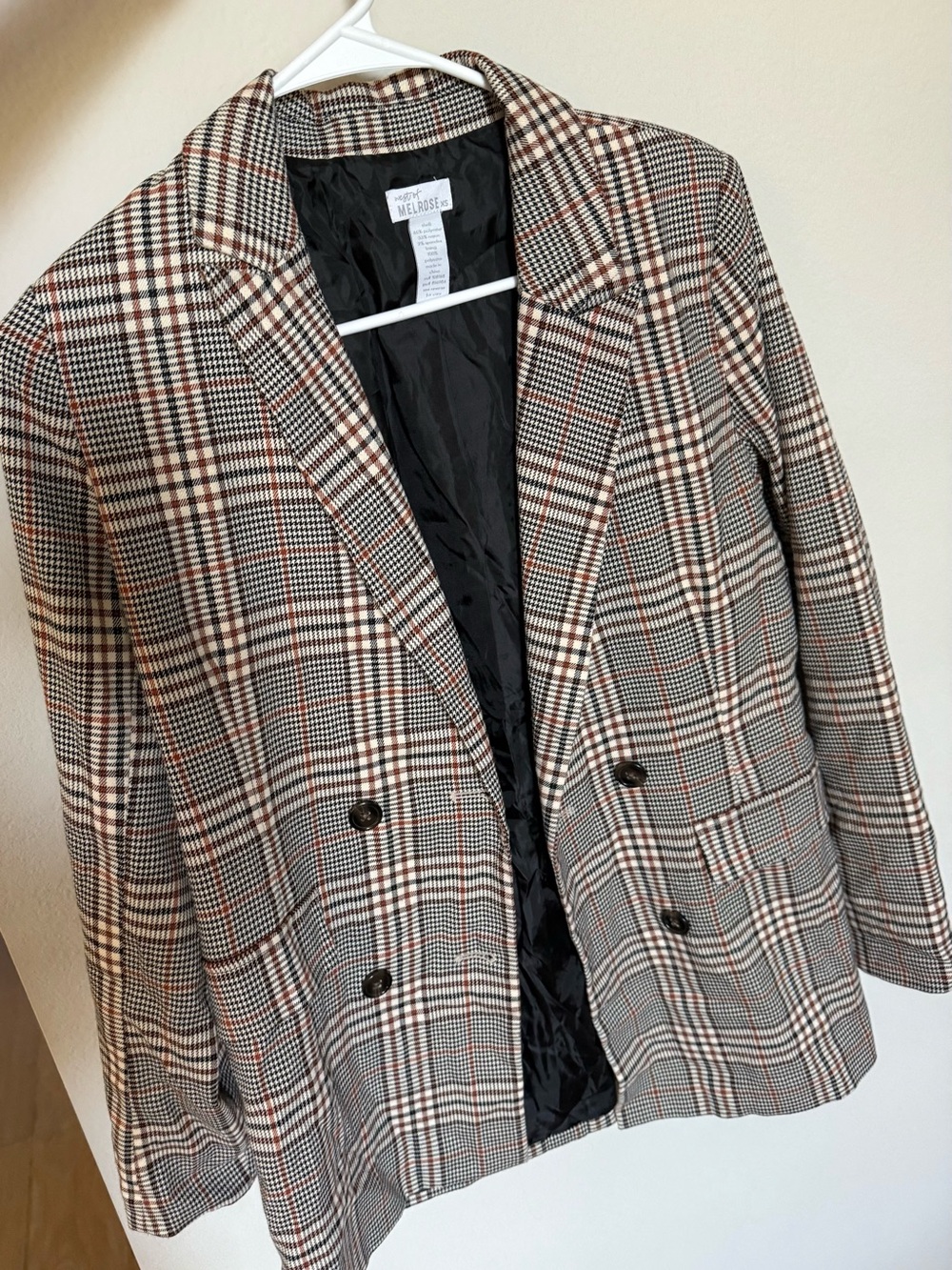 Melrose and Market Plaid Double-Breasted Blazer in Brown and Black